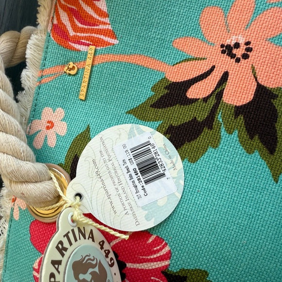 NWT Spartina 449 Boho Beach Tote Linen & Leather Floral - Picture 8 of 15